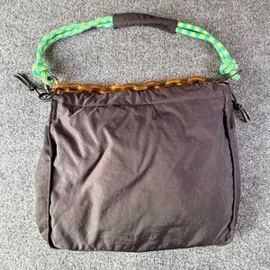 Rotunda Sant Hobo Bag Brown Rope Strap Chain Trim Nylon Shoulder Tote Bag